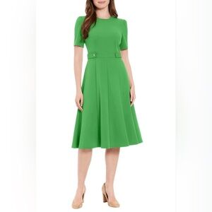 LONDON TIMES NWT Women's Puff-Sleeve Tab-Detail Fit & Flare Dress